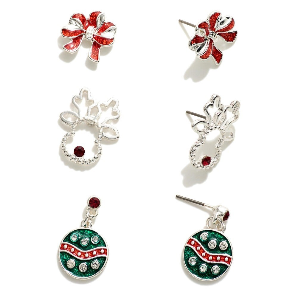 Set of Three Christmas Earrings featuring 